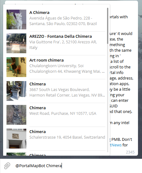 screenshot of a PortalMapBot inline search